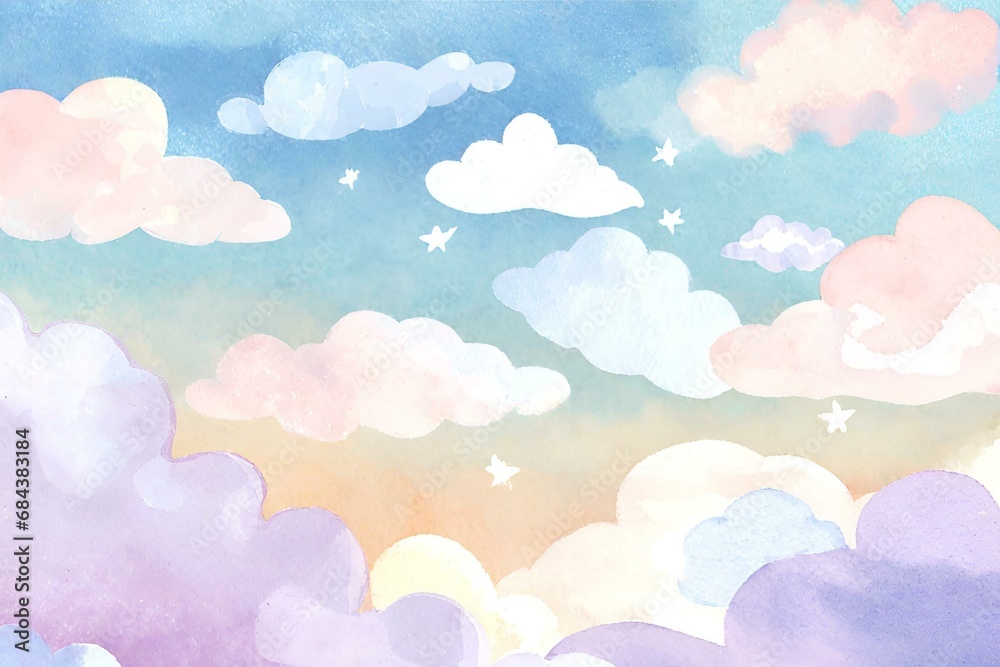 Watercolor dreamy sky background, Soft pastel colors sky background, pastel sky background, Watercolor sky background