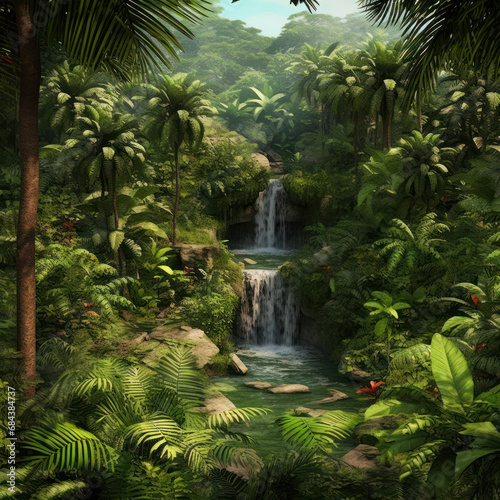  Jungle waterfall lushly detailed jungle green  