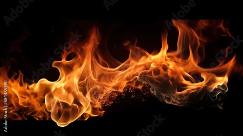 Fire burning black background. Abstract fire. Beautiful fire image. Flames on black © @_ greta