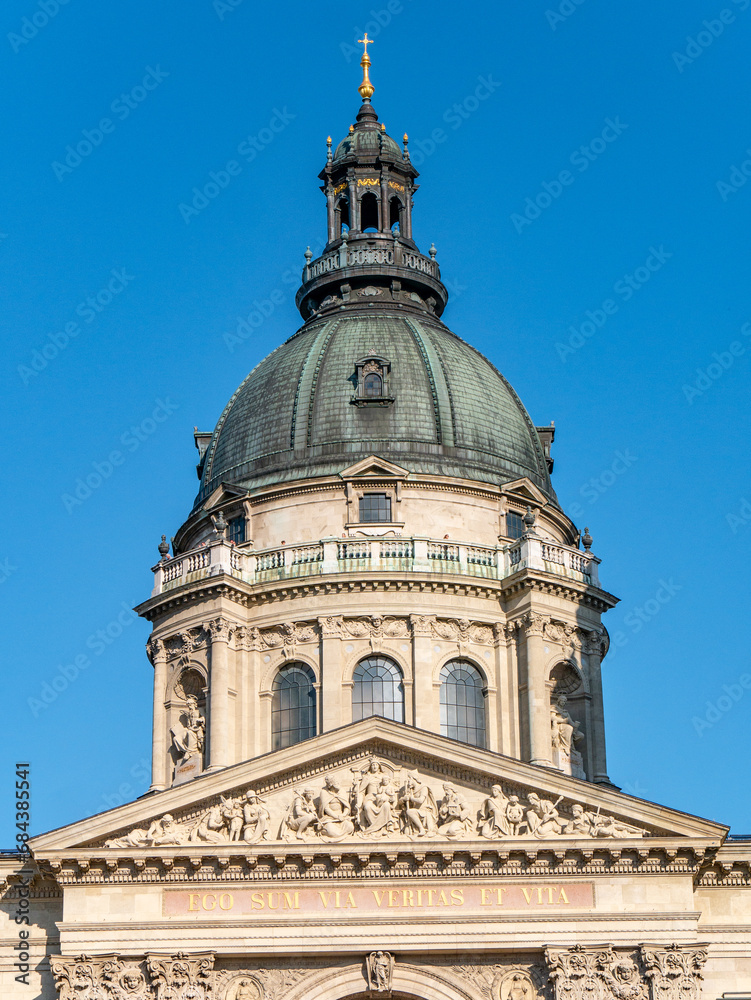 Close-up Shot of St. Steven's Basilica in Budapest on a sunny afternoon