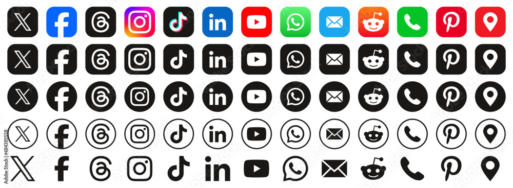 Facebook, threads, x, instagram, youtube, pinterest, whatsapp, reddit ...