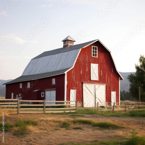 Country Classic: Red and White Barn in a Rustic Setting