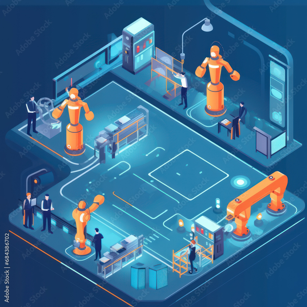 Fototapeta premium AI-Enhanced Assembly Line: Robotic Precision in Manufacturing