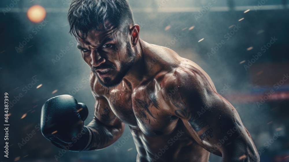 Boxer concentrating on a fight in the ring generative ai - obrazy, fototapety, plakaty 