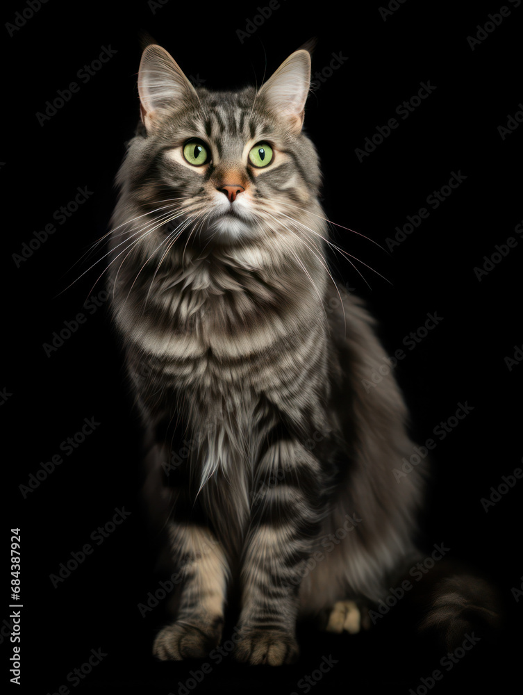 American Bobtail Cat Studio Shot Isolated on Clear Background, Generative AI