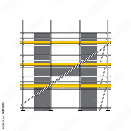 Front view of tubular scaffolding with letter H shape of structure vector illustration. Connected steel pipes by couplers for falsework and work platforms. Construction equipment for work at height.