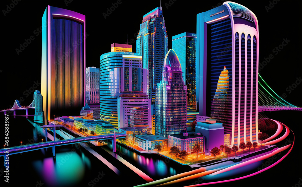 Futuristic Jacksonville, Florida, Cityscape Skyscraper, city skyline at night Futuristic Jacksonville, Florida, Cityscape Skyscraper, city skyline at night