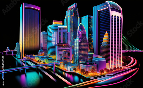 Futuristic Jacksonville, Florida, Cityscape Skyscraper, city skyline at night