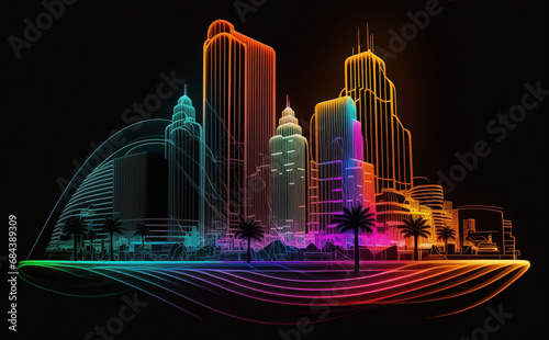 Futuristic Orlando, Florida, Cityscape Skyscraper, lights in the night photo