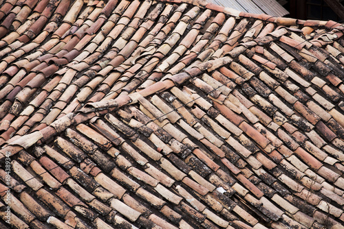 Cusco Peru traditional colonial tile roof ancient architecture 17th century overhead view