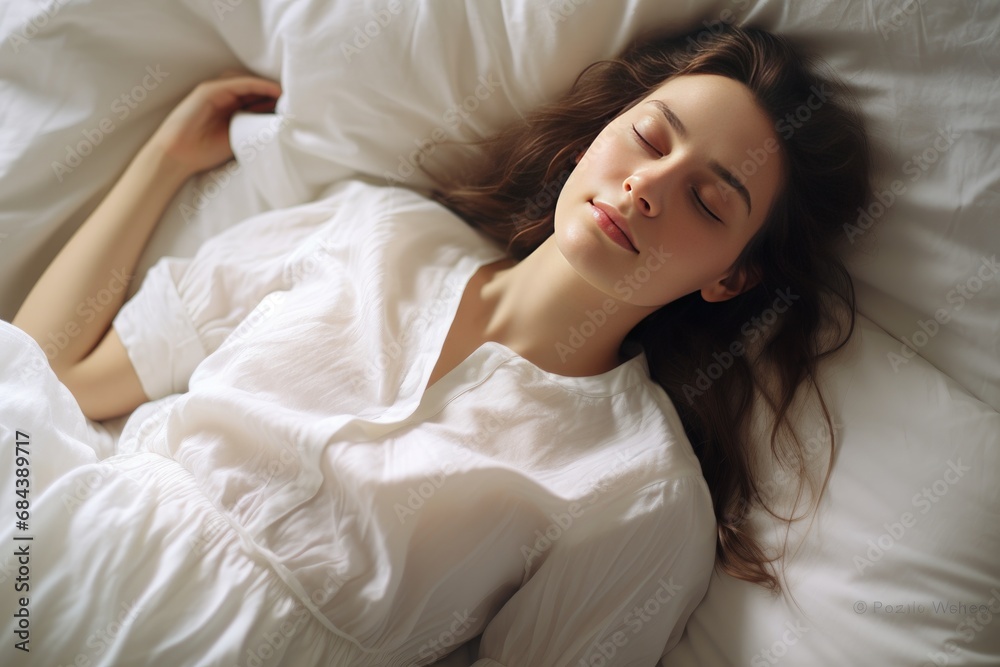 young beautiful woman sleeping on a white pillow in bed young beautiful woman sleeping on a white pillow in bed