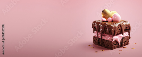 tasty brownie with a heart on top, valentine's day advertisement, restaurant banner