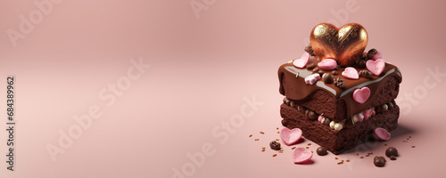 tasty brownie with a heart on top, valentine's day advertisement, restaurant banner