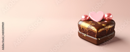 tasty brownie with a heart on top, valentine's day advertisement, restaurant banner