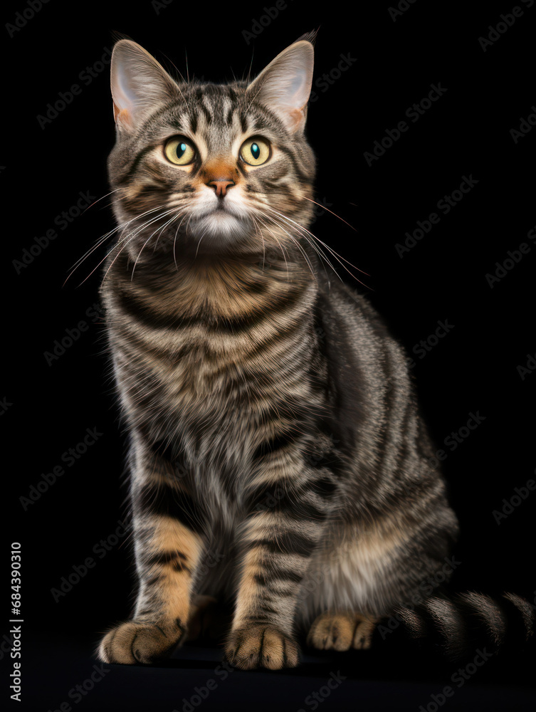 Manx Cat Studio Shot Isolated on Clear Background, Generative AI