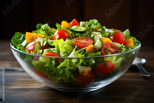 Glass bowl full of fresh salad