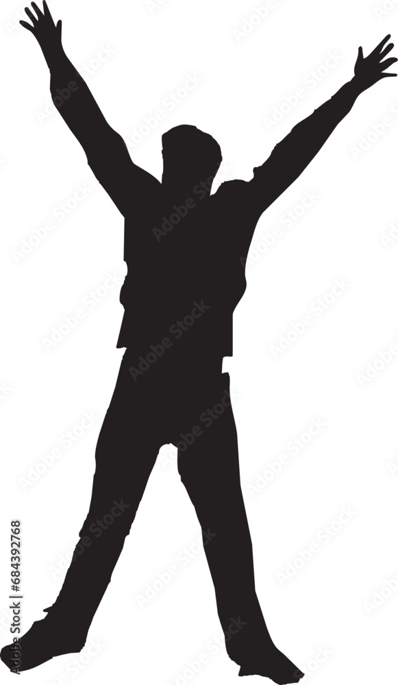 a boy with happy arms outstretched while jumping silhouette on white background a boy with happy arms outstretched while jumping silhouette on white background