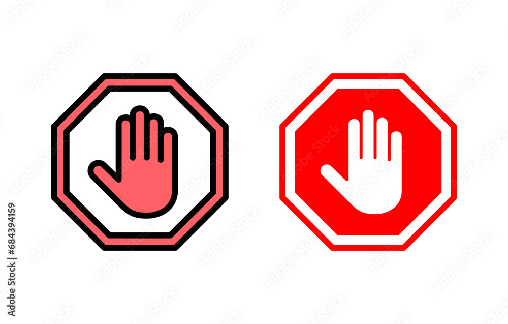 Stop icon set illustration. stop road sign. hand stop sign and symbol. Do not enter stop red sign with hand Stop icon set illustration. stop road sign. hand stop sign and symbol. Do not enter stop red sign with hand