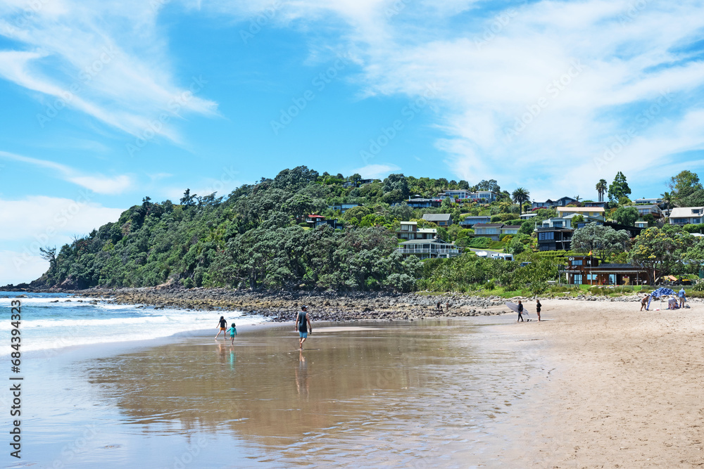 Hot Water Beach on New Zealand's Coromandel Peninsula is famous for its