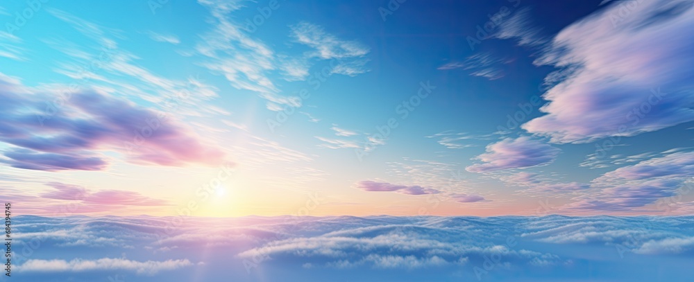 Blue Sky Dreamscape: Nebulous Clouds in Soft Atmosphere, Heavenly Cloudscape. Generative AI