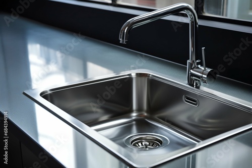 Sleek Modern Kitchen: High-End Stainless Steel Sink Design. Generative ai