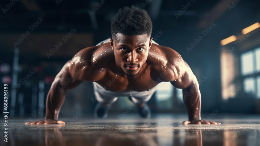 Dedication in Every Rep: Athlete Performing Push-ups. Generative ai Dedication in Every Rep: Athlete Performing Push-ups. Generative ai