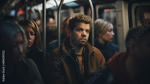 Commuters in a Crowded Subway Car. Generative ai © Scrudje