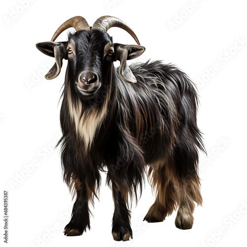 Portrait of a goat isolated on transparent background cutout  PNG file.