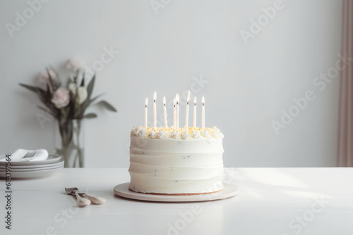 White vanilla birthday cake with sprinkles and candles