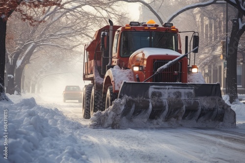 Snowplow clearing the street of snow