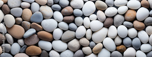 Assorted White and Grey Pebble Stones, Smooth and Rounded Natural Background