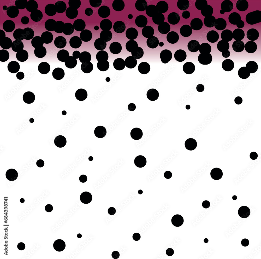 Circles and dots of different sizes with a seal at the top of the canvas and a scarlet transition.