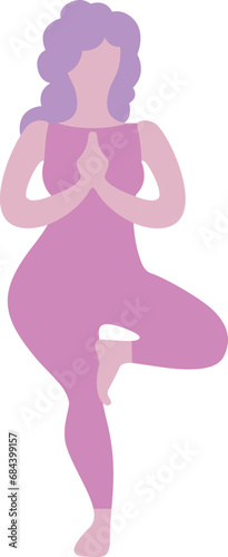 Girl in Yoga Pose Flat Vector Illustration. Woman Doing Yoga Exercises