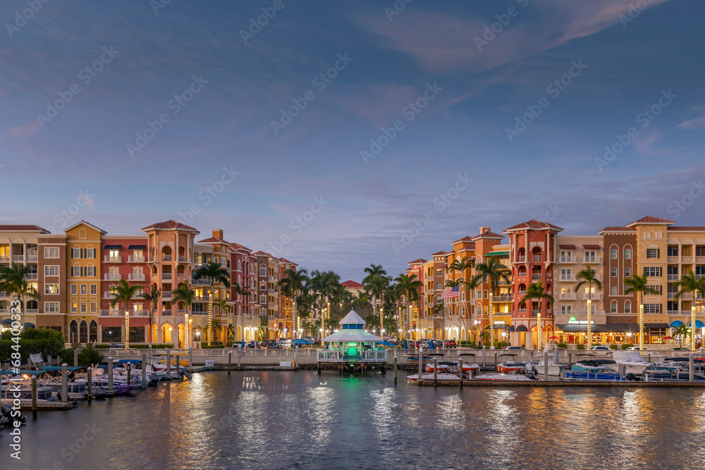 Naples Florida USA colorful buildings at sunset