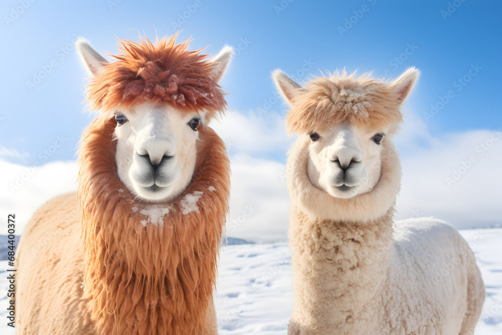 Fototapeta premium portrait llama, pair llamas, nature background