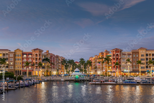 Naples Florida USA colorful buildings at sunset