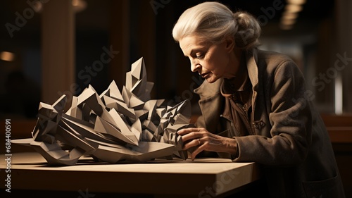 woman artist making sculptures, enjoying her last years of life, old woman sculpture making art