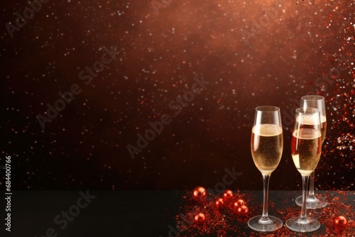 Elegant Champagne Glasses with Sparkling Red Background for Festive Celebrations