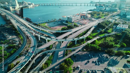 overview of splitting bridge into a different directions for vehicles diversions to move around transport safely following the procedures and signs summer houses Acosta Bridge, Jacksonville, Florida  photo