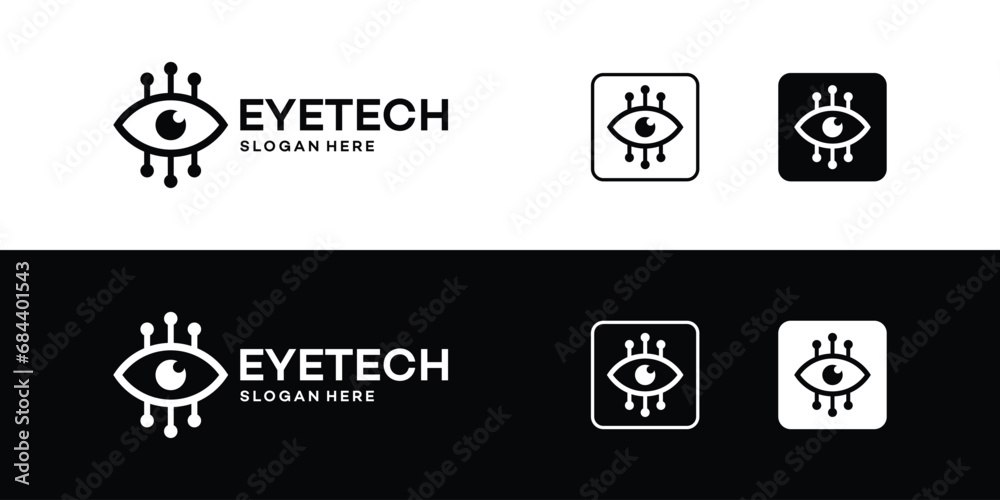 Eye logo design template with tech logo design graphic vector illustration. Symbol, icon, creative.