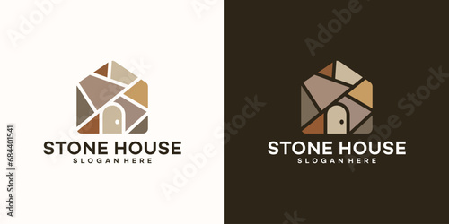 House building logo design template with stone design graphic vector illustration. Symbol, icon, creative.