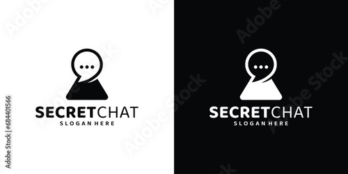 Secret chat logo design template. Keyhole logo with chat bubble graphic design vector illustration. Symbol, icon, creative.