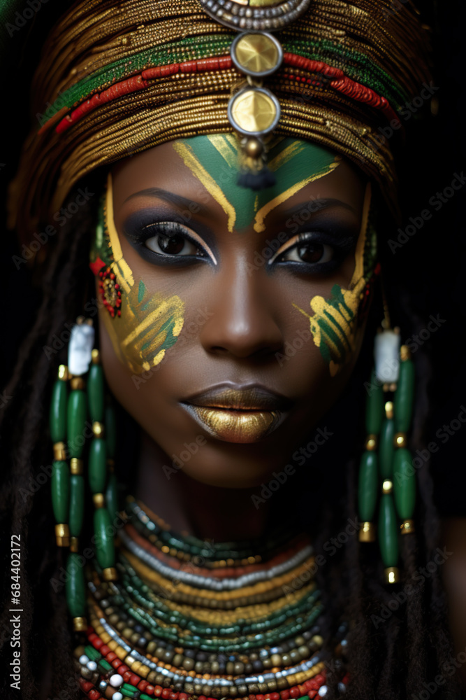 Beautiful nubian woman in tribal makeup and clothes