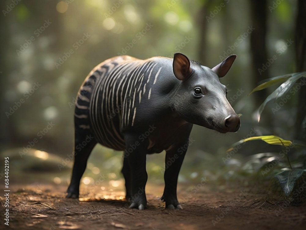 Fototapeta premium Malayan tapir in its natural habitat on World Tapir Day