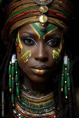 Beautiful nubian woman in tribal makeup and clothes