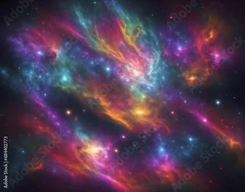 Vivid colorful glowing nebula galaxy in cosmos space scene 