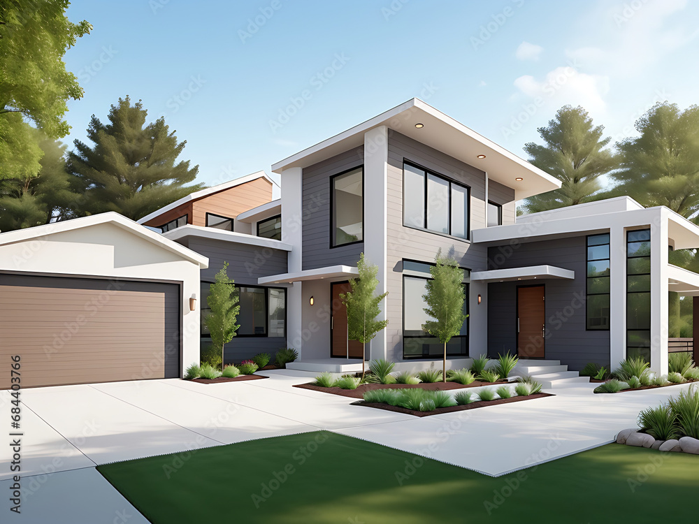 A sleek and stylish modern dream home with clean lines, large windows, and a minimalist design A sleek and stylish modern dream home with clean lines, large windows, and a minimalist design