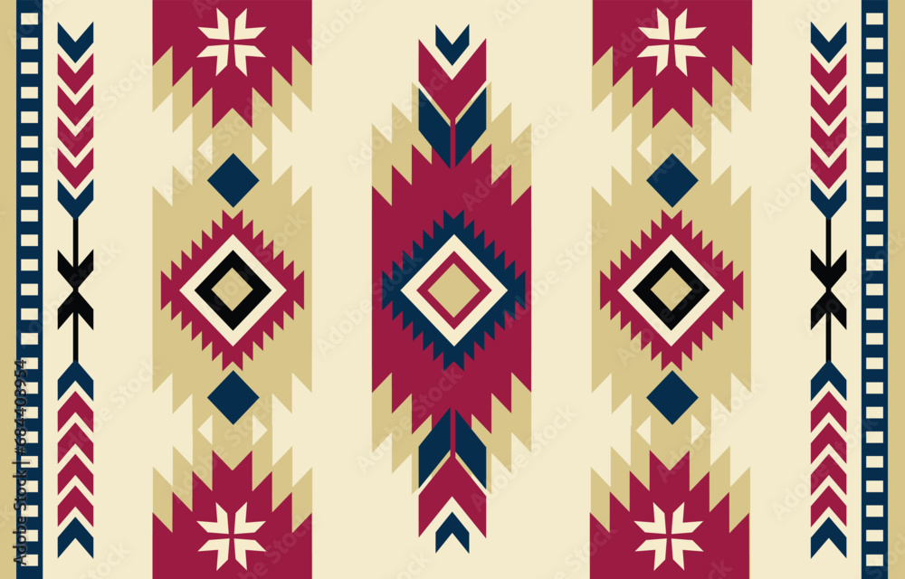 Ethnic tribal Aztec colorful background. Seamless tribal pattern, folk embroidery, tradition geometric Aztec ornament. Tradition Native and Navaho design for fabric, textile, print, rug, paper