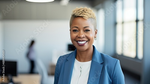 portrait of a smiling businesswoman on office background, successful african american lawyer