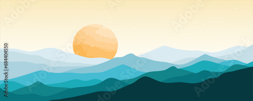 Mountain colors, translucent waves, sunset, abstract glass shapes, modern background, design vector illustration